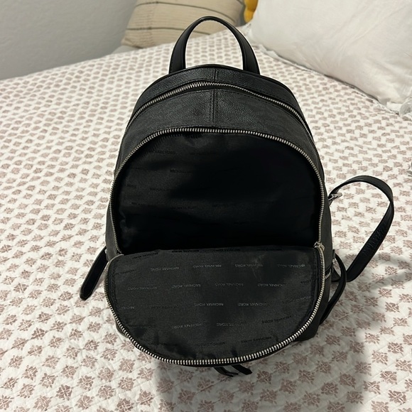 Michael Kors Rhea Medium Signature Backpack Handbag Black with Silver Hardware - Picture 7 of 17